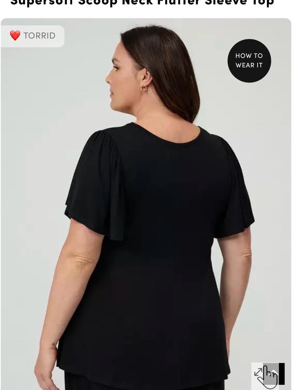 Torrid Black Scoop Neck Short Flutter Sleeve Top - Picture 5 of 6